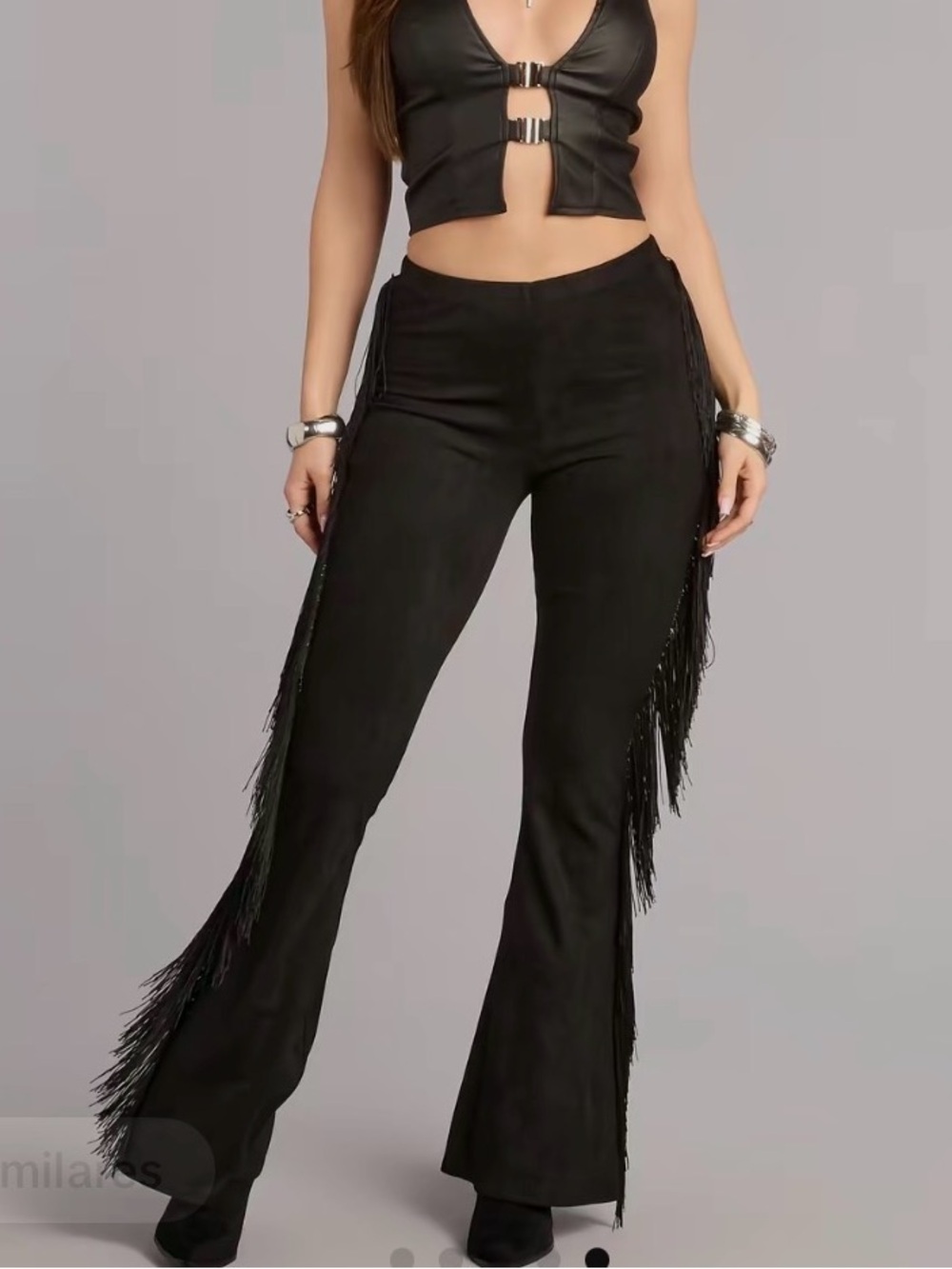 Windsor Outlaw Faux Suede Fringe Flare Pants Black Size S Like New